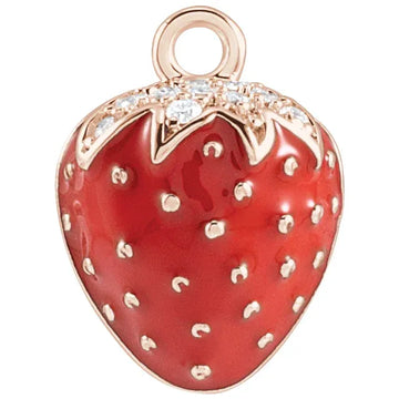 Natural Diamond Red Enamel Strawberry Dangle